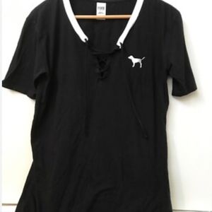 PINK Victoria's Secret Black and White Lace-Up Tee